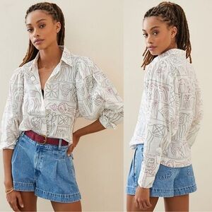 MAGALI PASCAL Large Puff Sleeve Button Down Blouse Orig $250